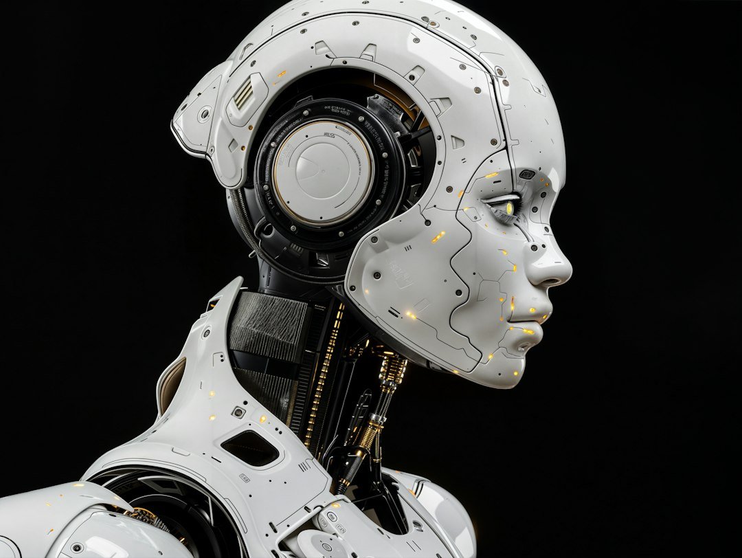 Humanoid robot face representing AI agents for beginners