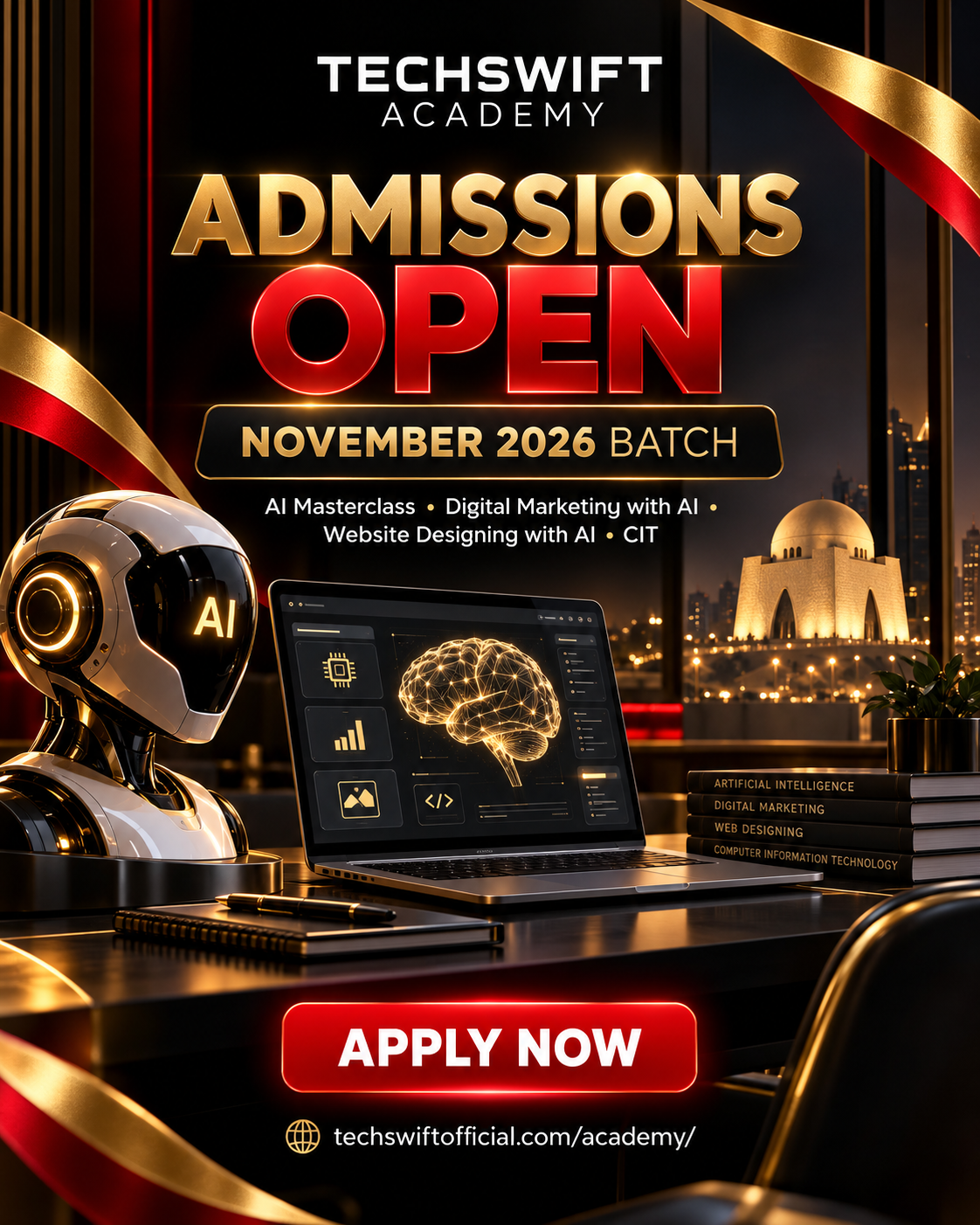 TechSwift Academy November 2026 admissions: AI Masterclass, Digital Marketing with AI, Website Designing with AI and CIT